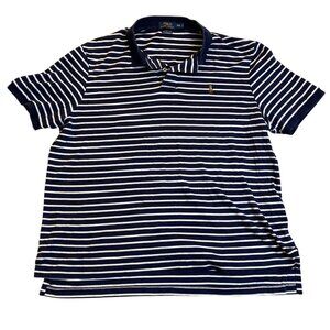 Polo Ralph Lauren Mens Polo Shirt 2XL Pima Soft Touch Navy & White Short Sleeve